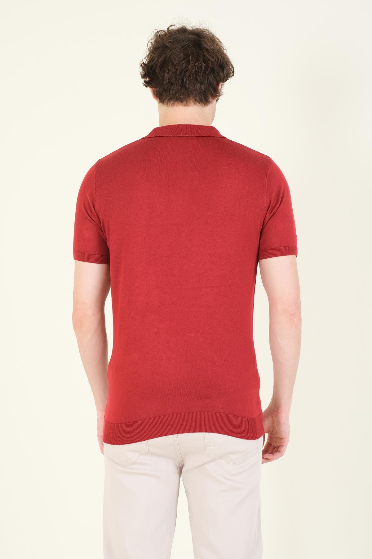 Erkek Çıtçıtlı Desenli Polo Yaka Merserize T-Shirt Bordo