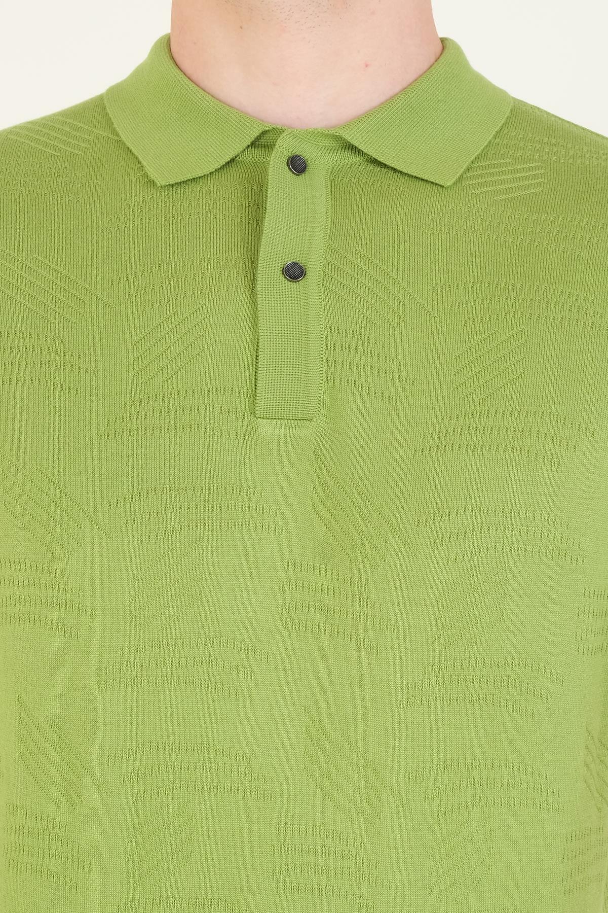 Erkek Çıtçıtlı Desenli Polo Yaka Merserize T-Shirt Yeşil