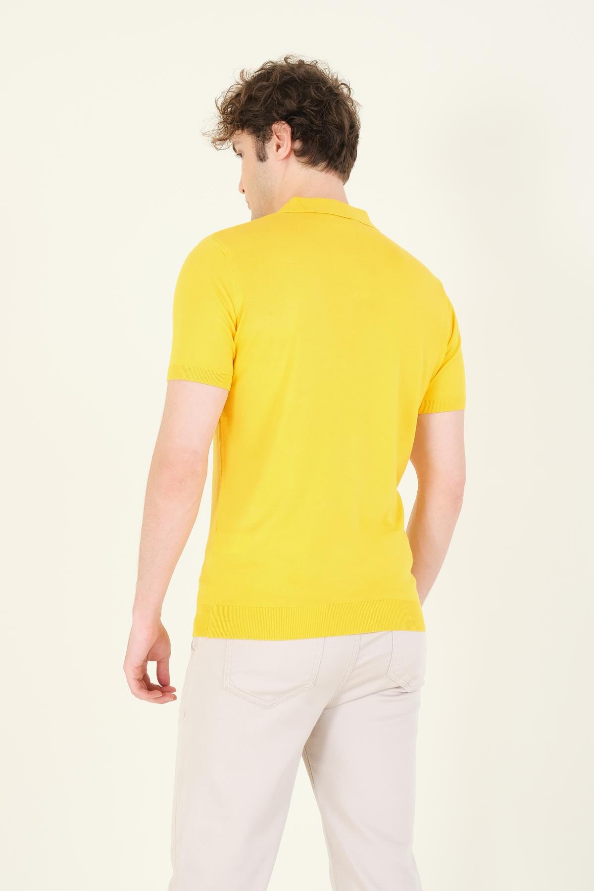 Erkek Çıtçıtlı Desenli Polo Yaka Merserize T-Shirt Sarı