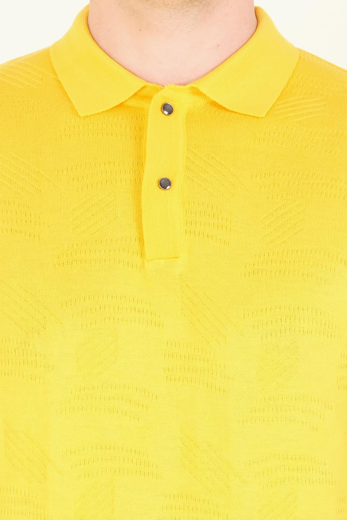 Erkek Çıtçıtlı Desenli Polo Yaka Merserize T-Shirt Sarı
