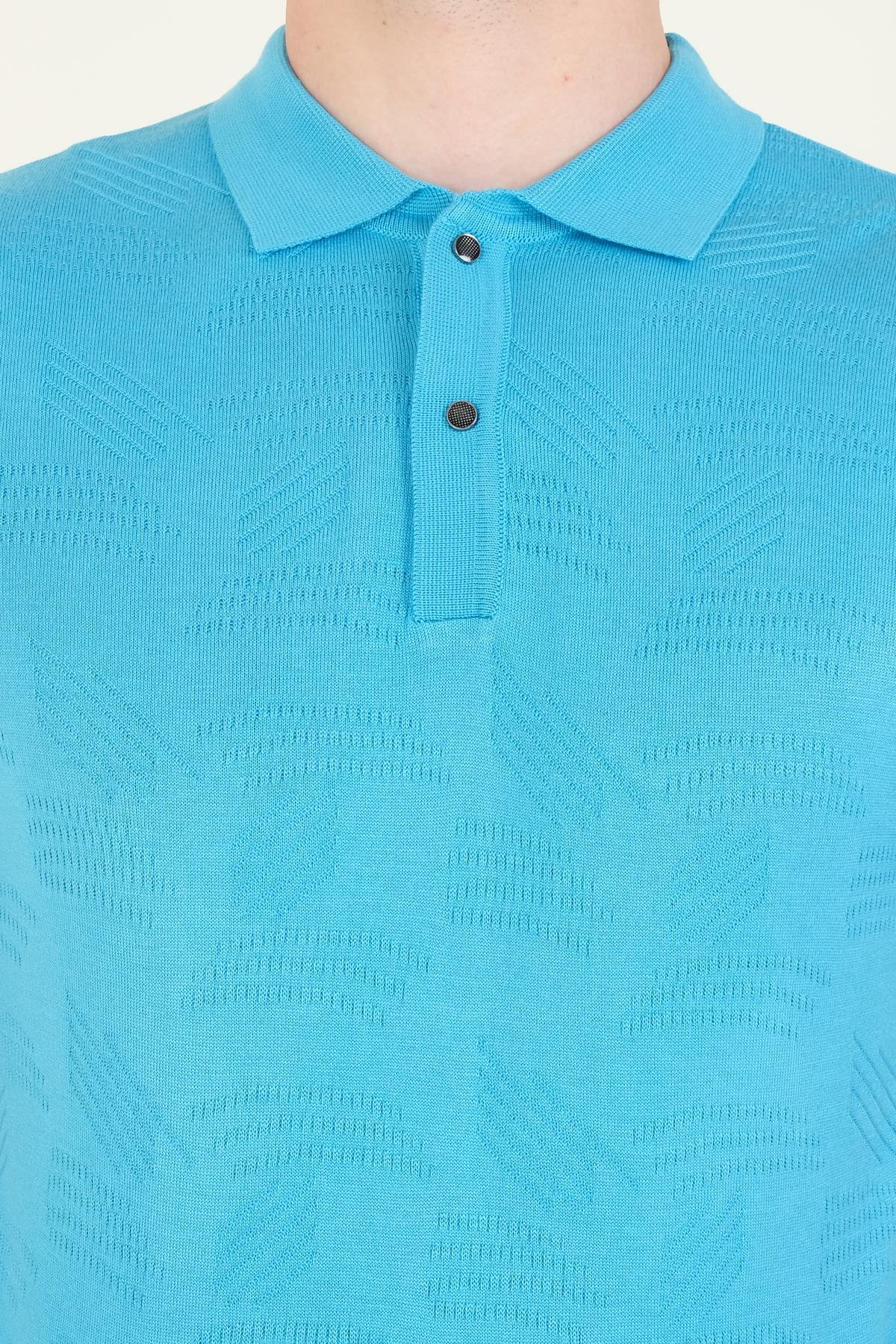 Erkek Çıtçıtlı Desenli Polo Yaka Merserize T-Shirt Mavi