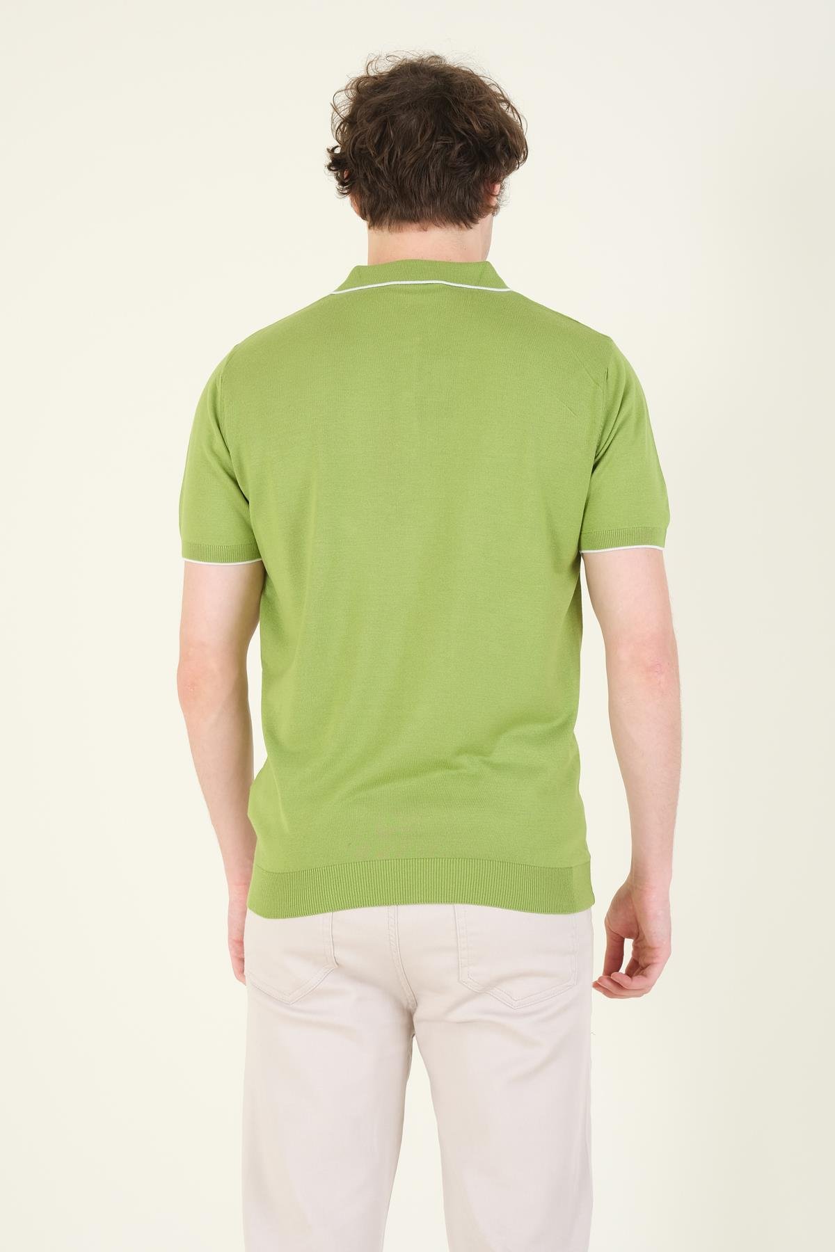 Erkek Çıtçıtlı Yaka Biyeli Merserize T-Shirt Yeşil