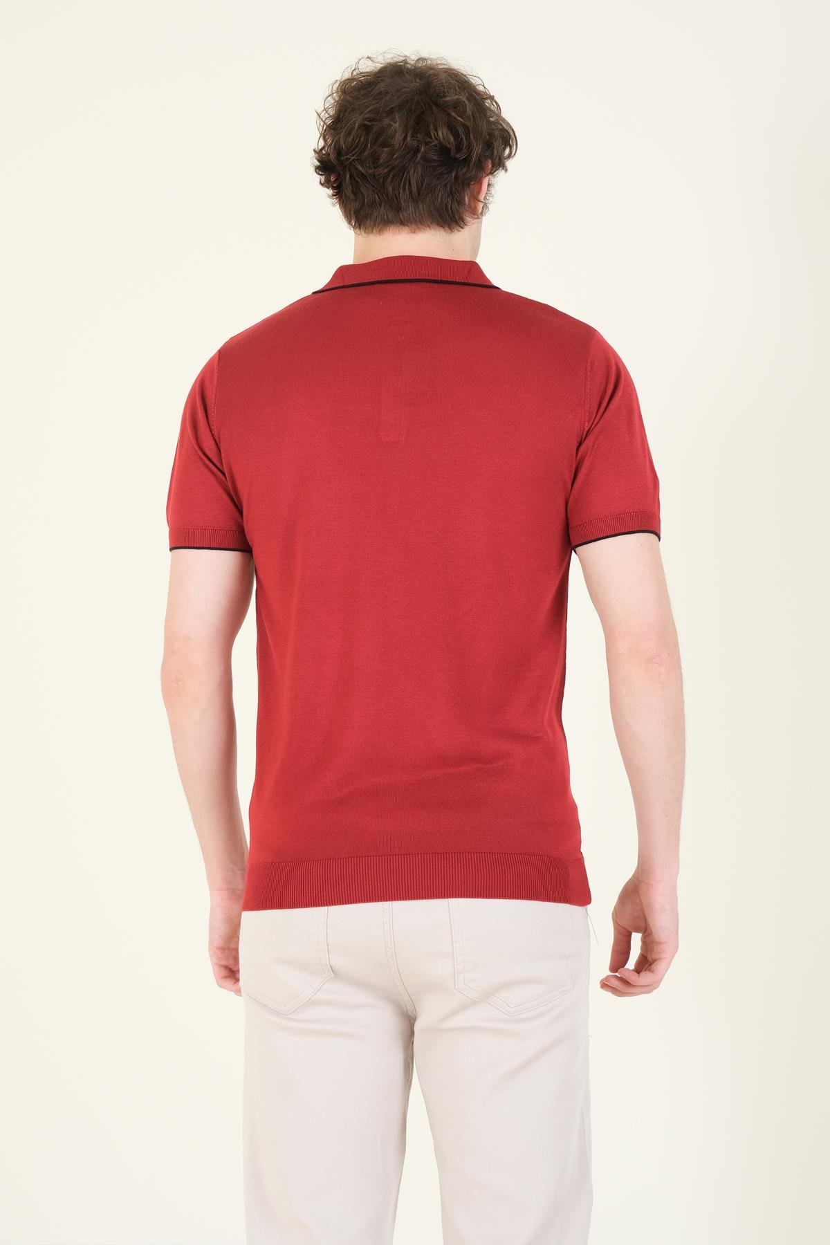 Erkek Çıtçıtlı Yaka Biyeli Merserize T-Shirt Bordo