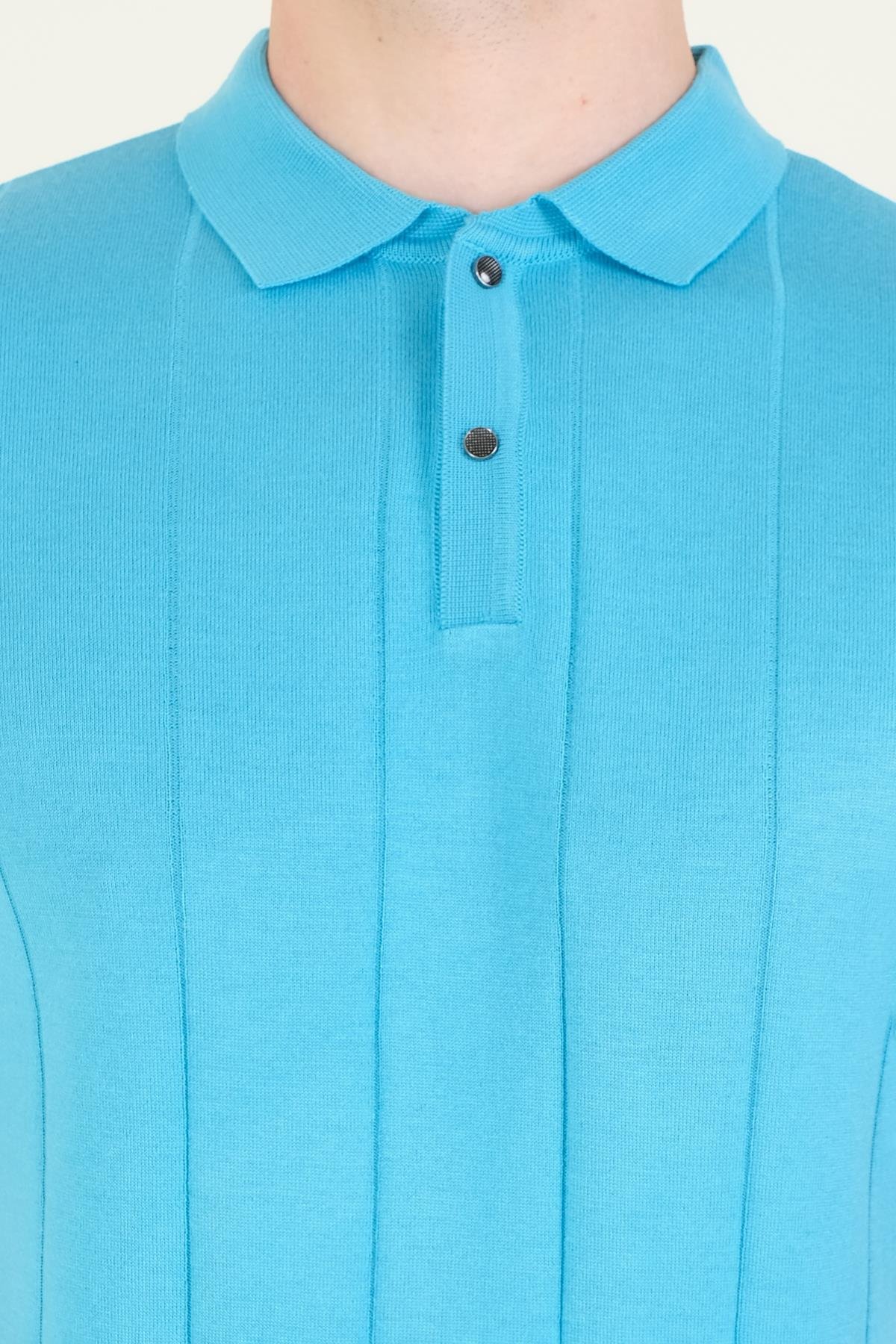 Erkek Çizgili Polo Yaka Merserize T-Shirt Mavi