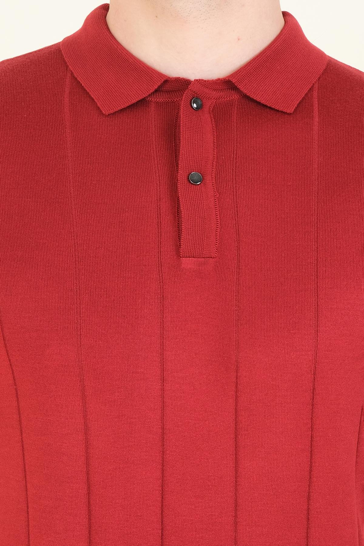 Erkek Çizgili Polo Yaka Merserize T-Shirt Bordo