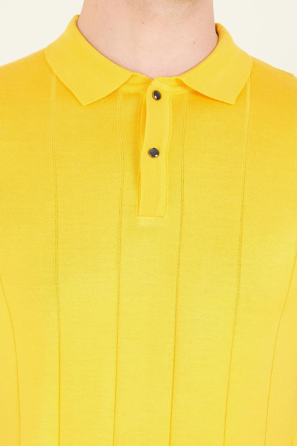 Erkek Çizgili Polo Yaka Merserize T-Shirt Sarı