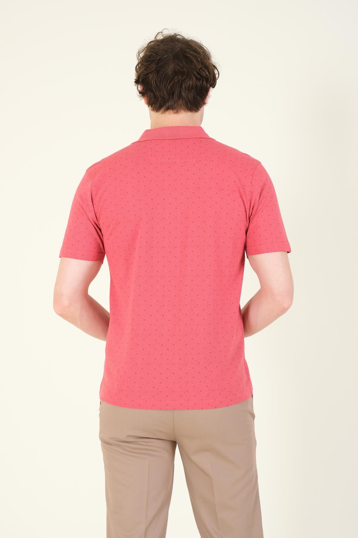 Erkek Desenli Cepli Polo Yaka T-Shirt Gül