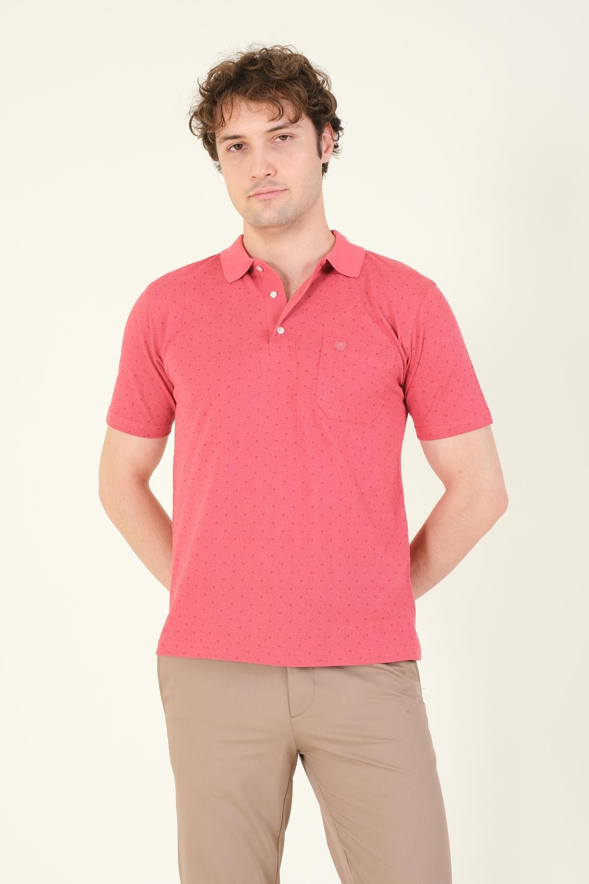 Erkek Desenli Cepli Polo Yaka T-Shirt Gül