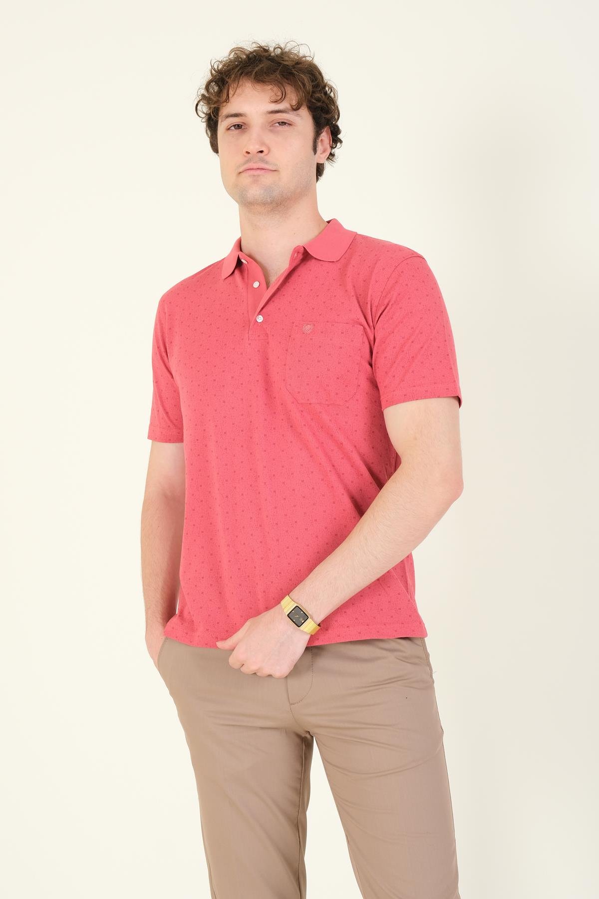 Erkek Desenli Cepli Polo Yaka T-Shirt Gül