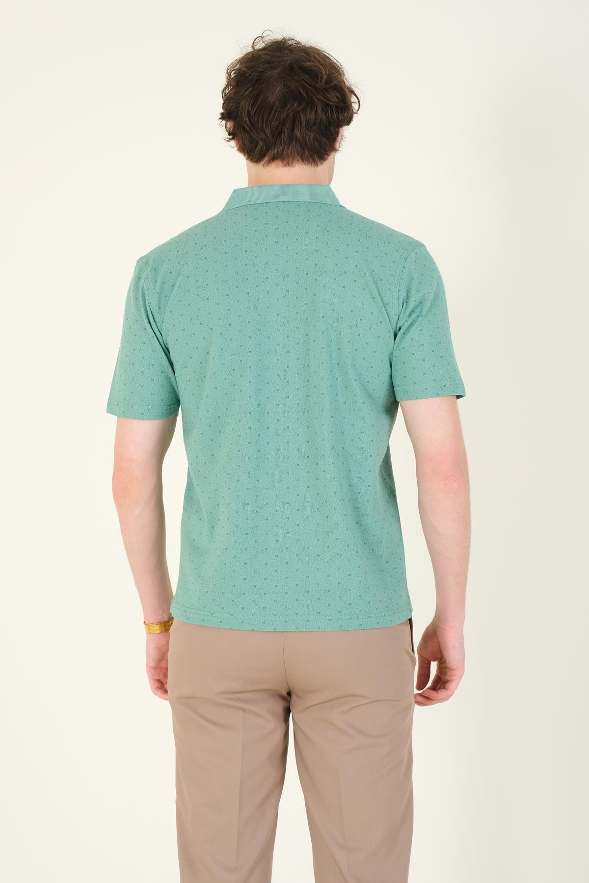 Erkek Desenli Cepli Polo Yaka T-Shirt Mint