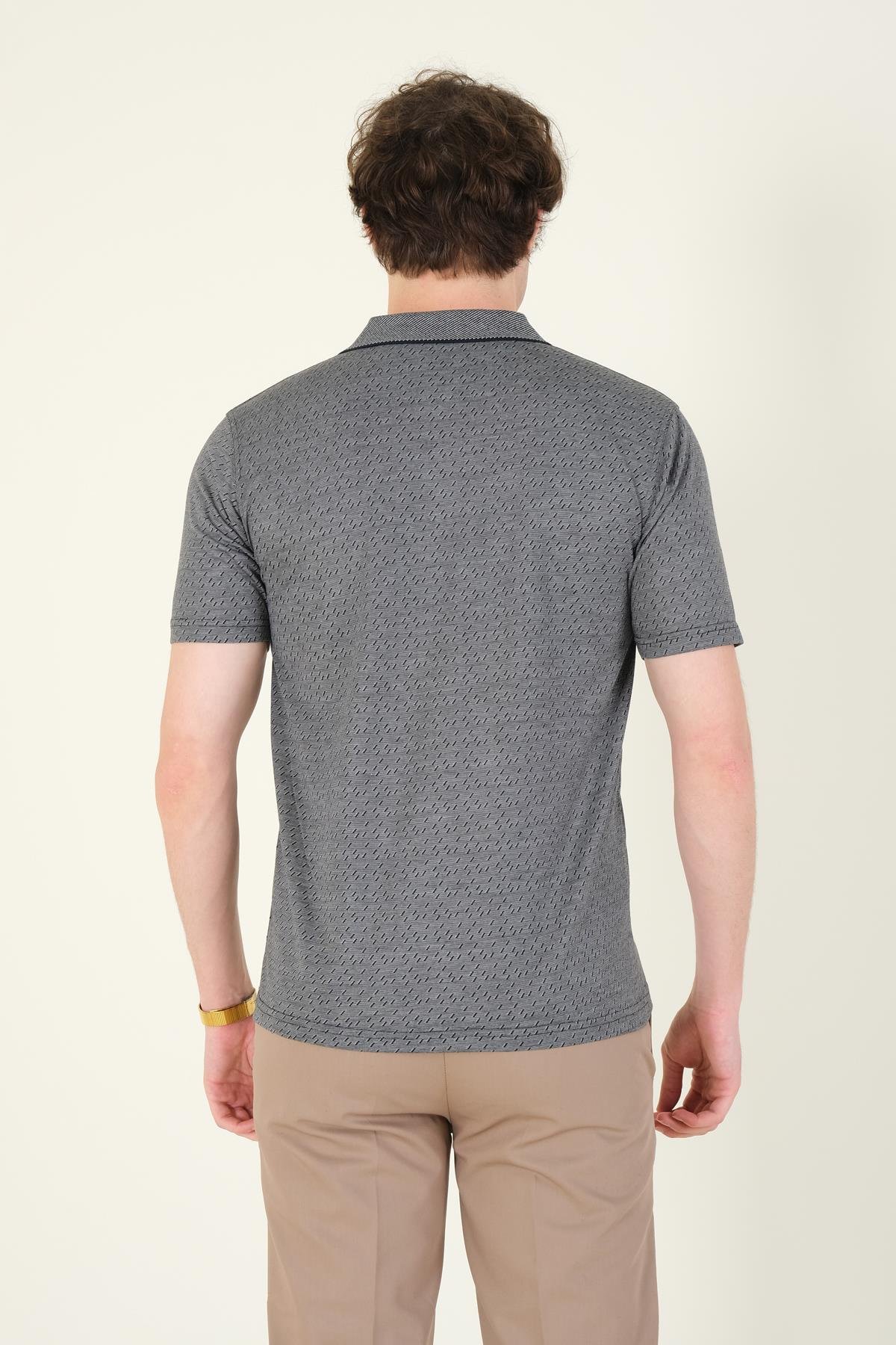 Erkek Desenli Cepli Polo Yaka T-Shirt Siyah