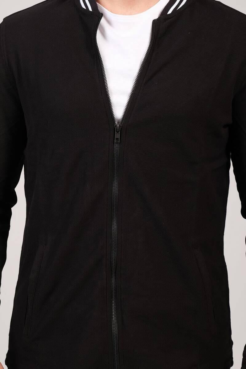 Erkek Dik Yaka Fermuarlı Sweat Siyah