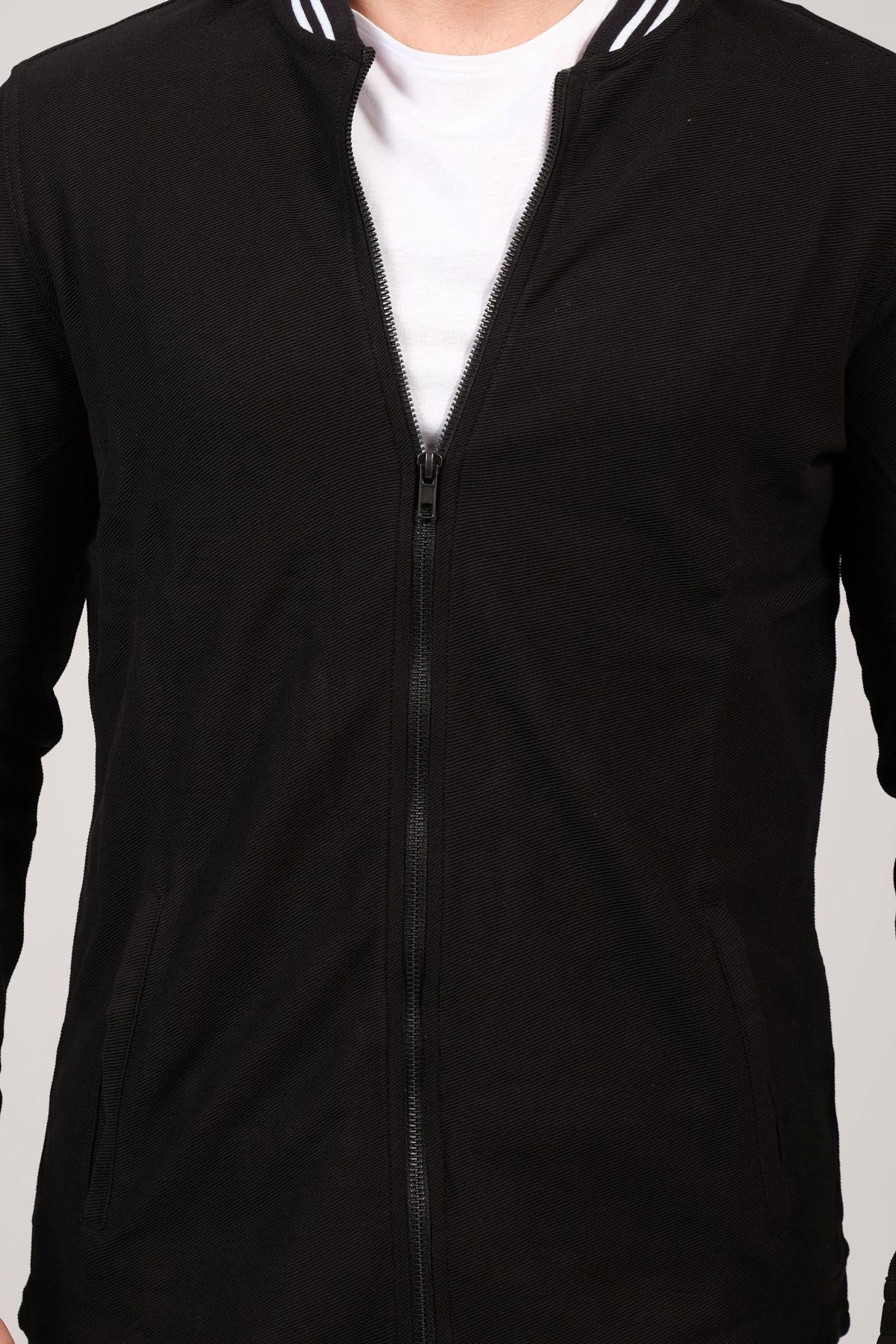 Erkek Dik Yaka Fermuarlı Sweat Siyah