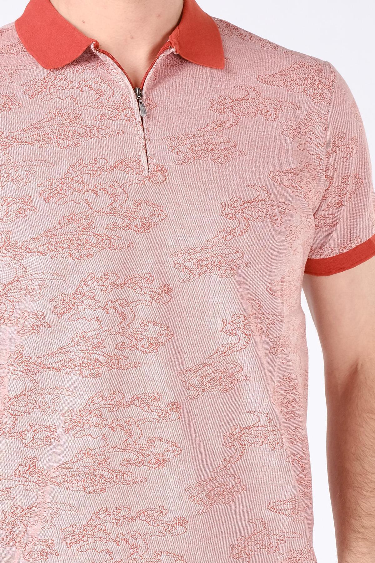 Erkek Fermuarlı Polo Yaka T-Shirt Kiremit