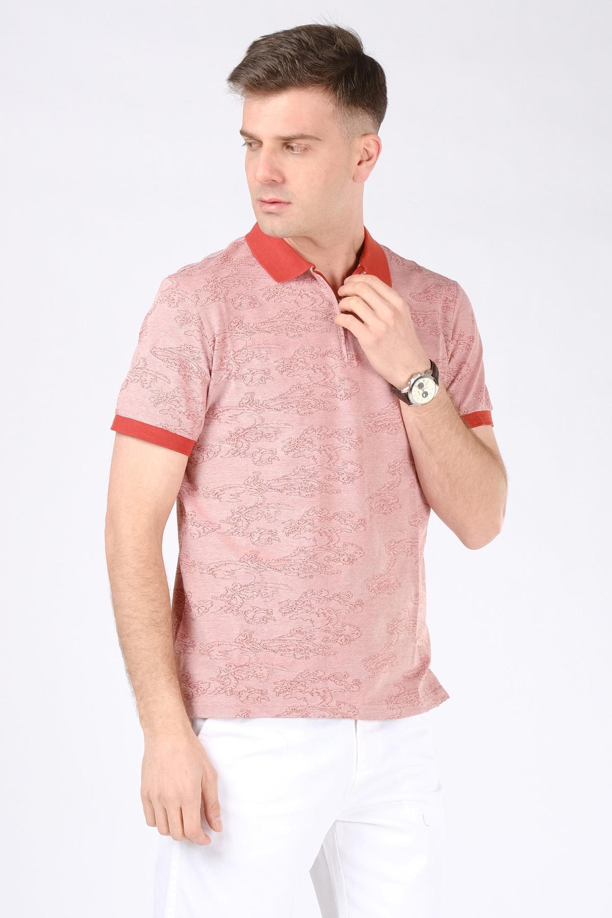 Erkek Fermuarlı Polo Yaka T-Shirt Kiremit