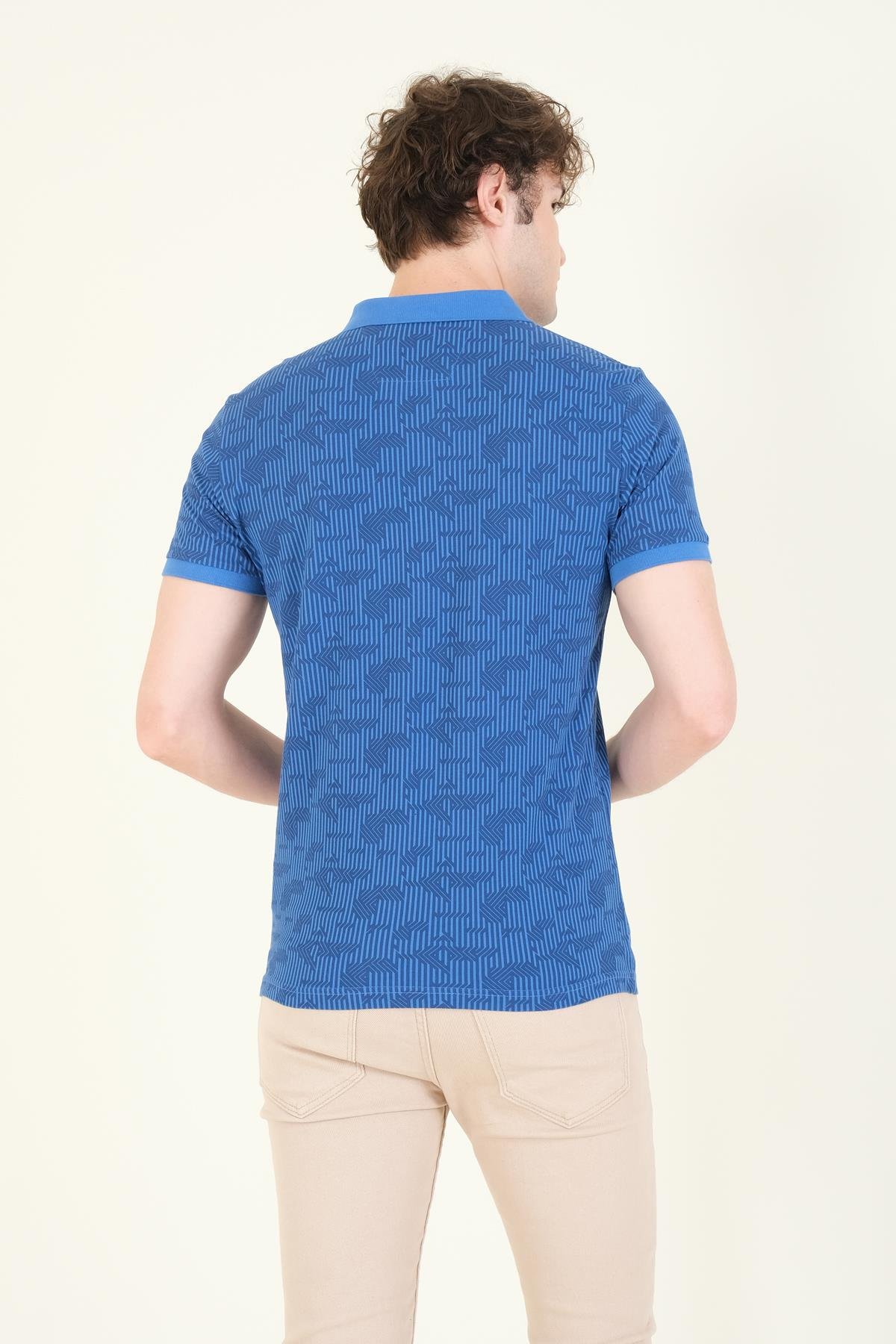 Erkek Polo Yaka Desenli T-Shirt Mavi