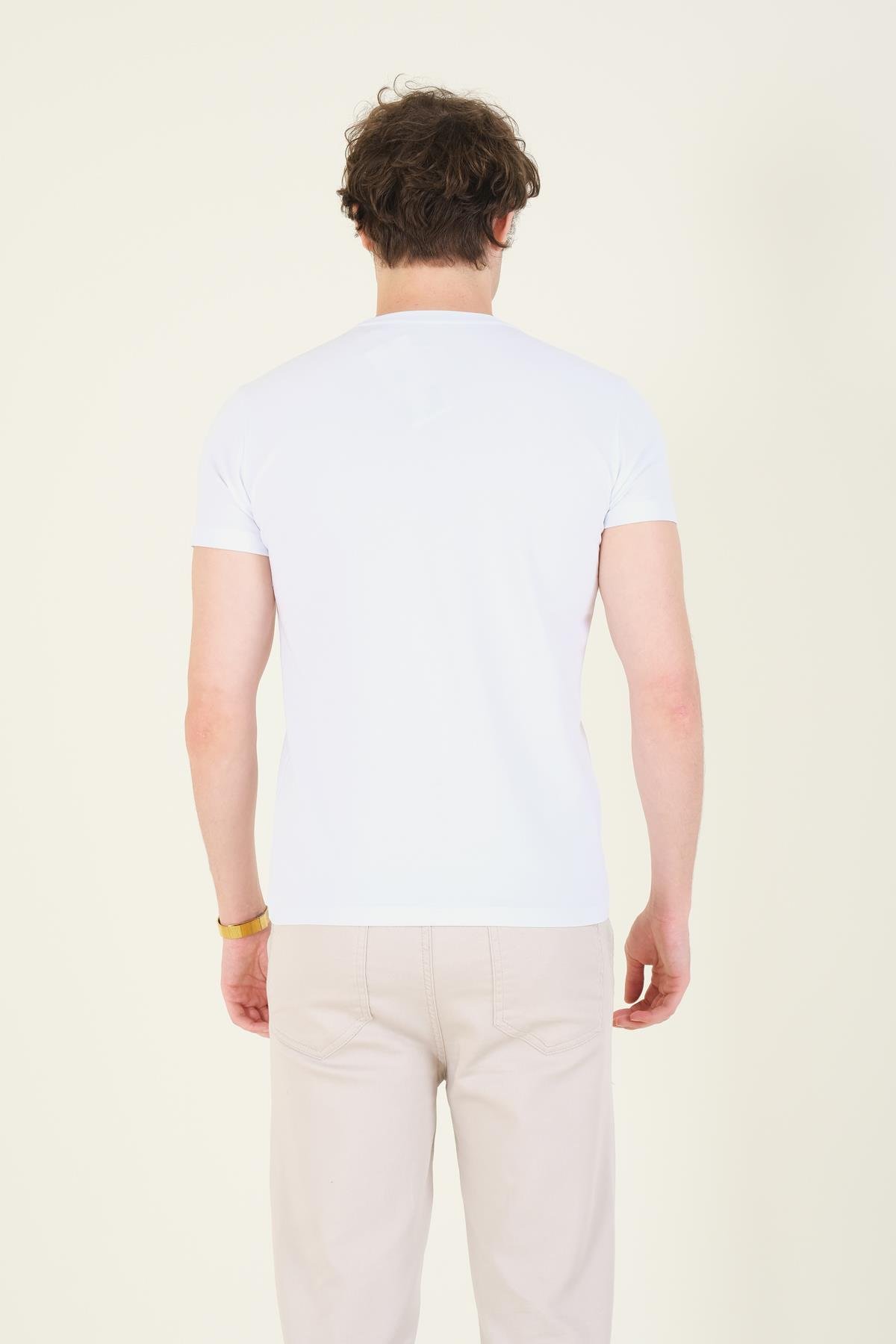Erkek Sıfır Yaka Basic T-Shirt Beyaz