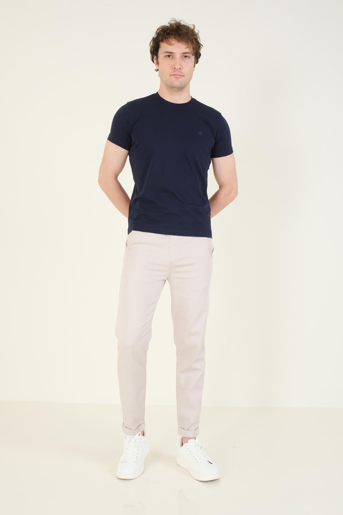 Erkek Sıfır Yaka Basic T-Shirt Lacivert