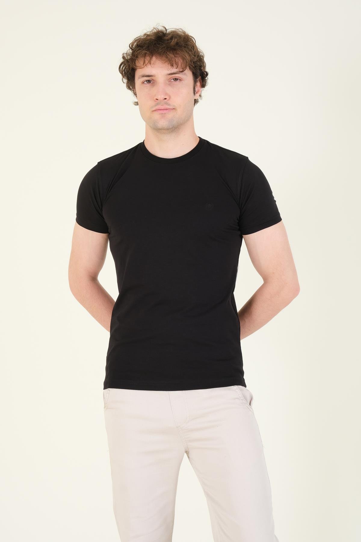 Erkek Sıfır Yaka Basic T-Shirt Siyah