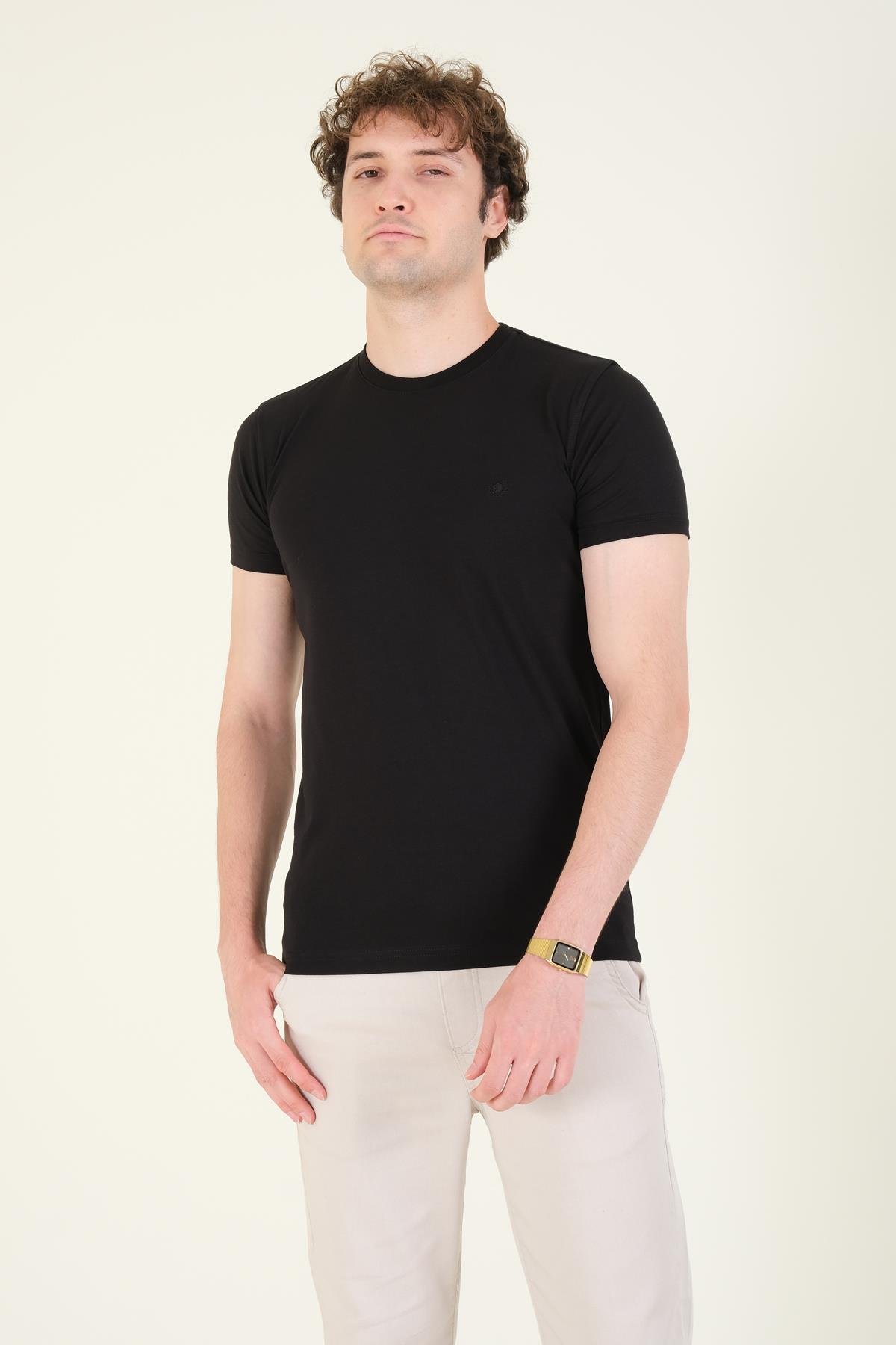 Erkek Sıfır Yaka Basic T-Shirt Siyah