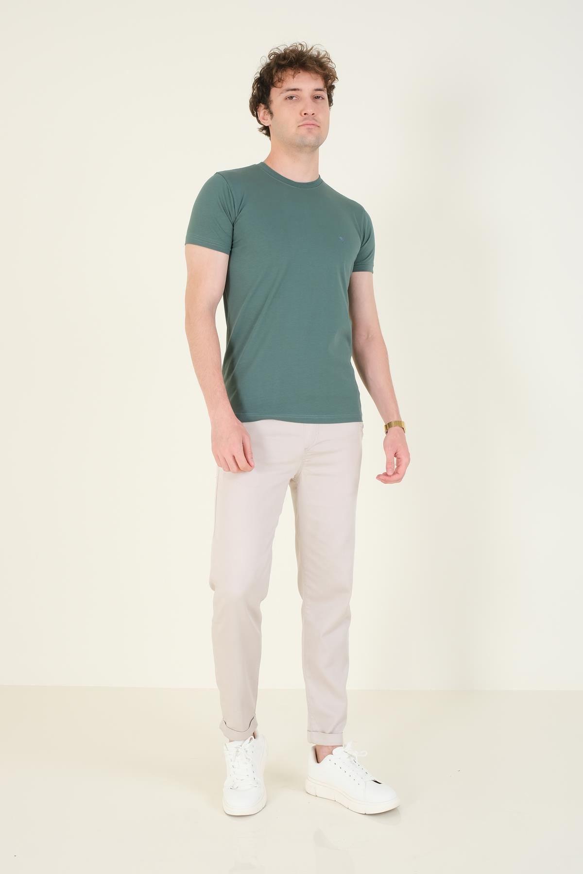 Erkek Sıfır Yaka Basic T-Shirt Yeşil