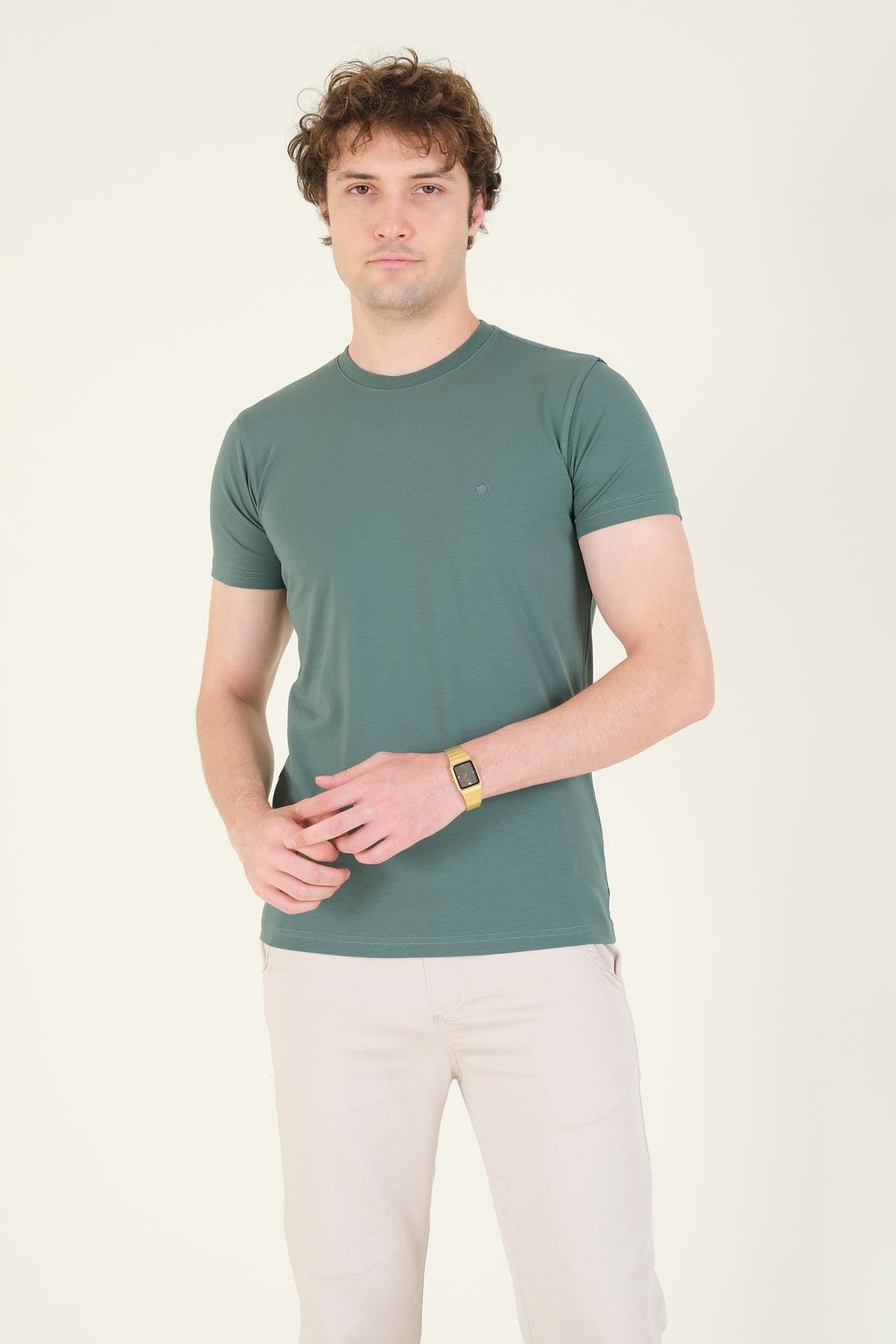 Erkek Sıfır Yaka Basic T-Shirt Yeşil