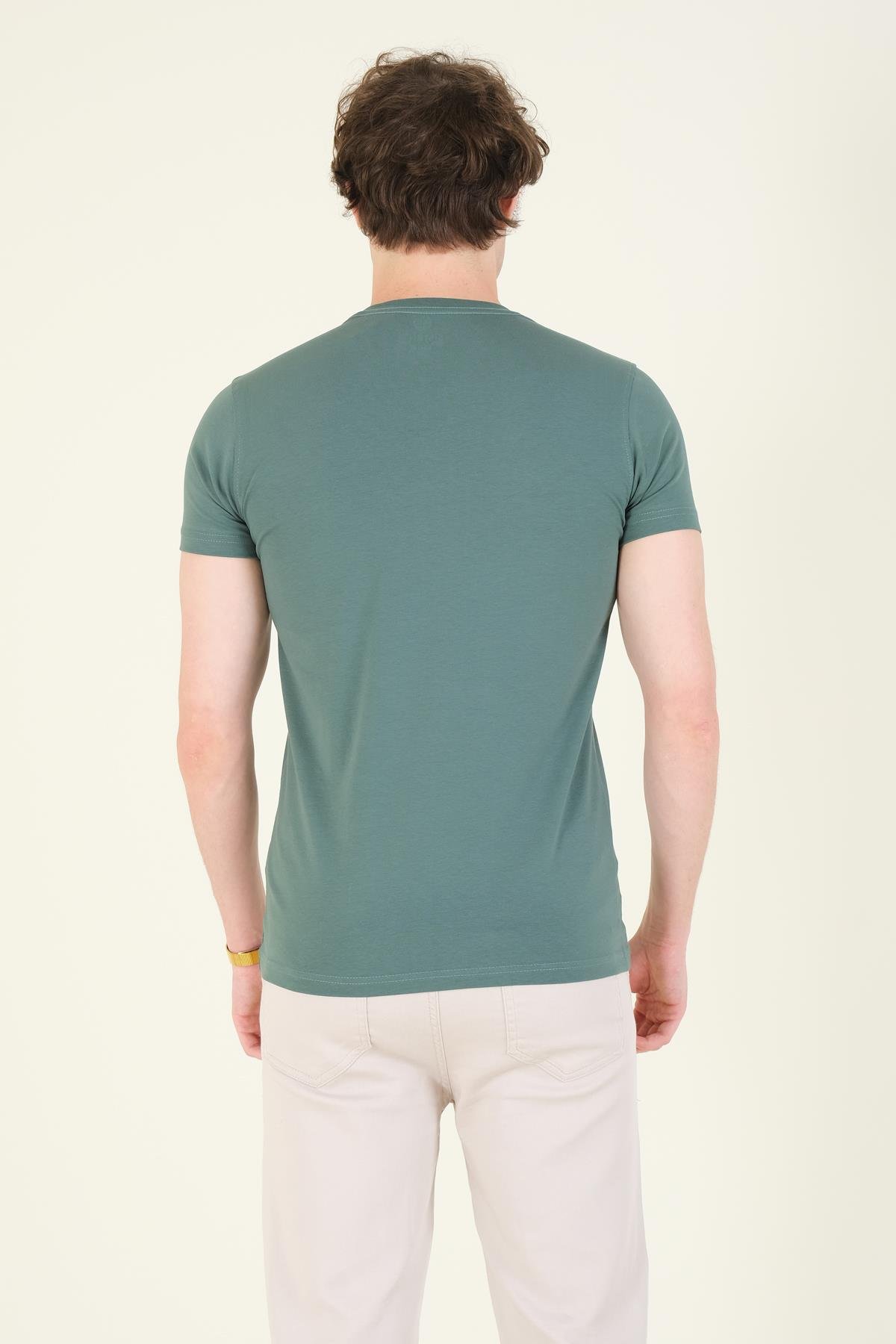 Erkek Sıfır Yaka Basic T-Shirt Yeşil