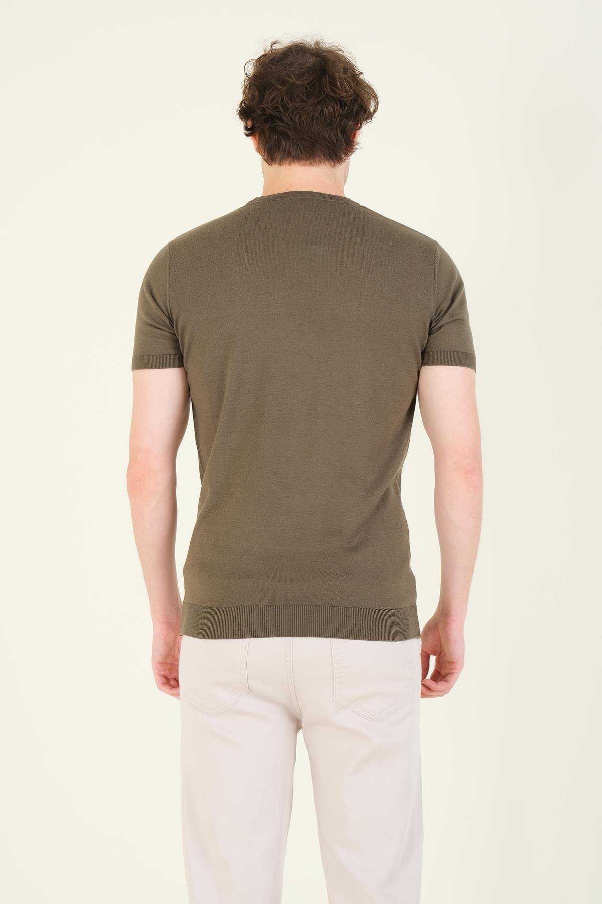 Erkek  Sıfır Yaka Merserize T-Shirt Haki