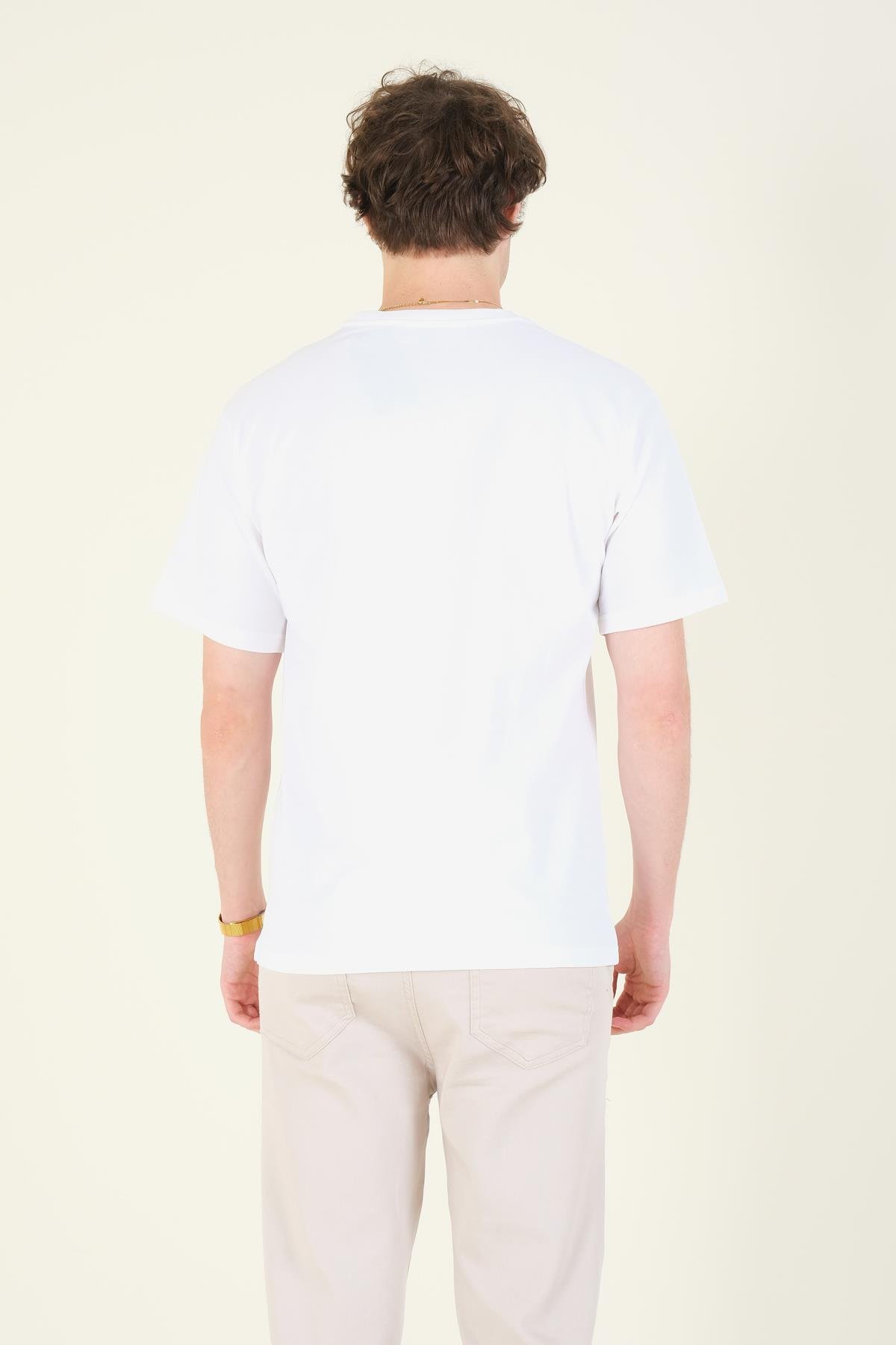 Erkek Sıfır Yaka Oversize  T-Shirt Ekru