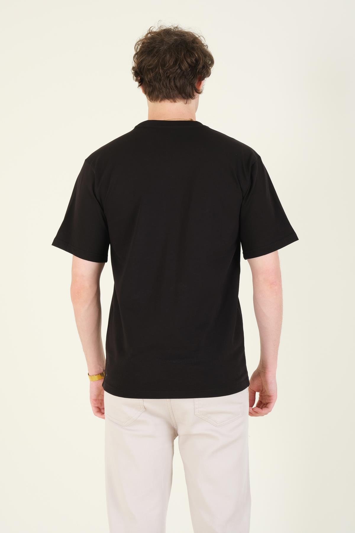 Erkek Sıfır Yaka Oversize T-Shirt Siyah