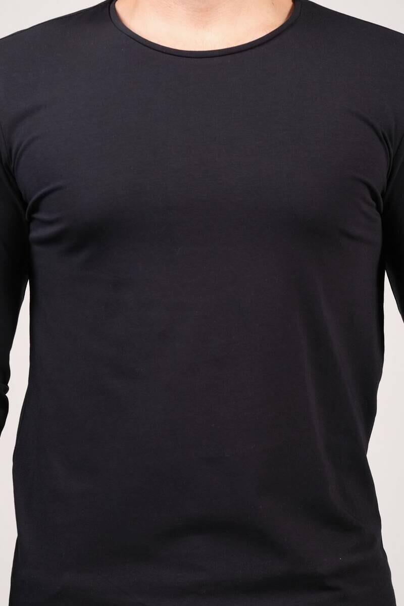 Erkek Sıfır Yaka Uzun Kol Basic T-Shirt Lacivert