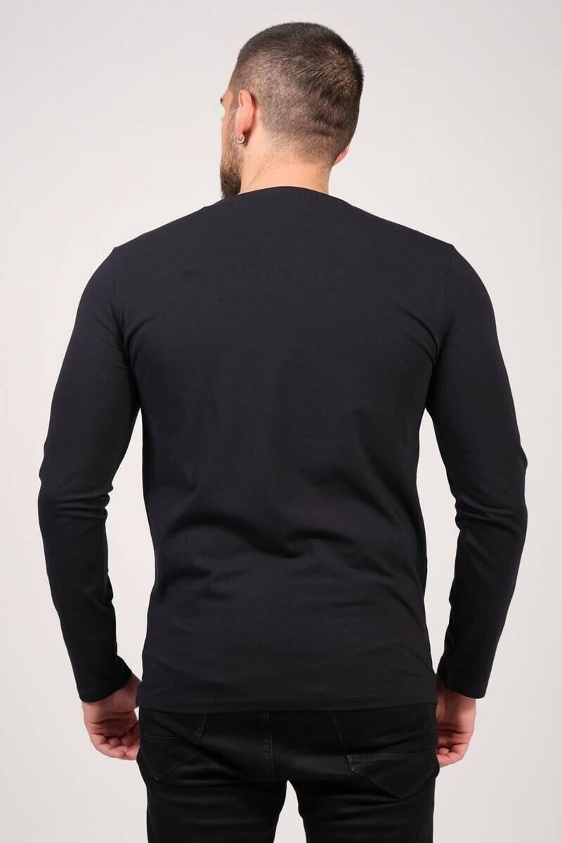 Erkek Sıfır Yaka Uzun Kol Basic T-Shirt Lacivert