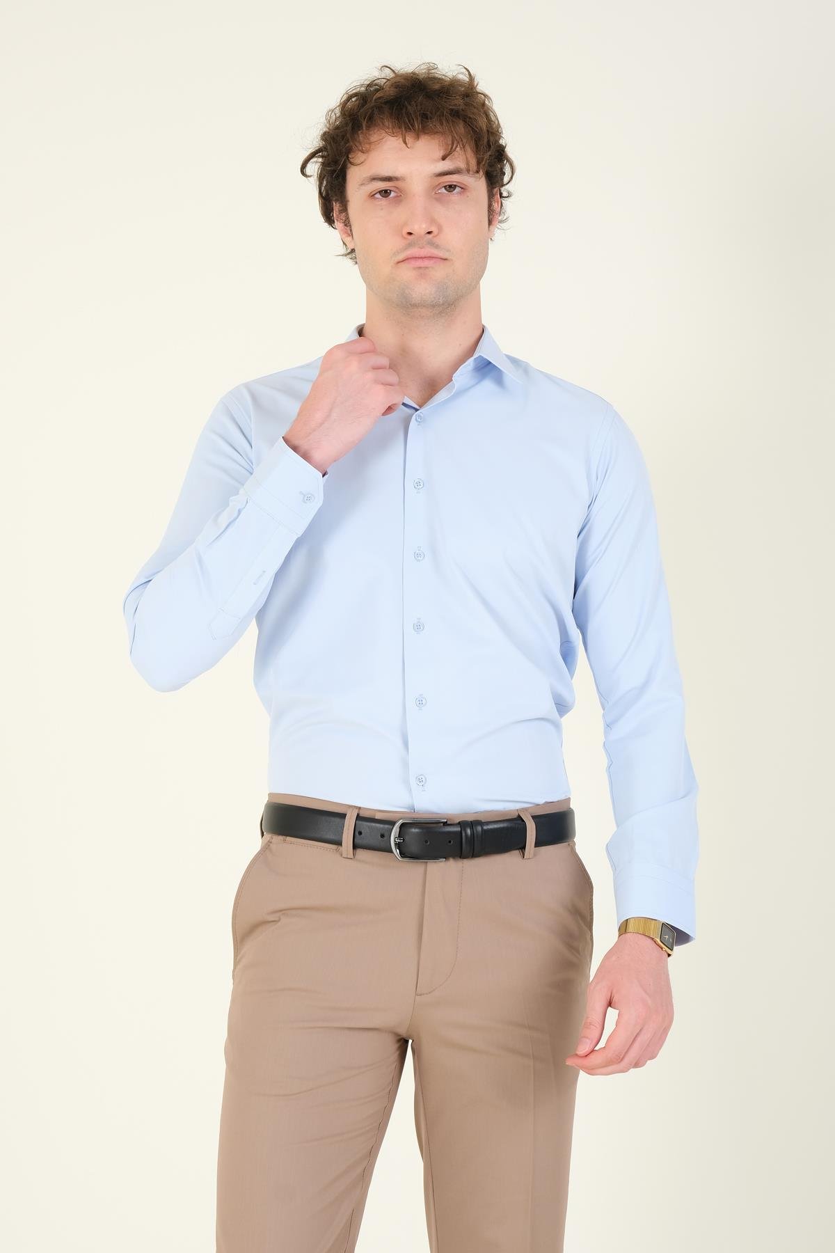 Erkek Slim Fit Gömlek Mavi