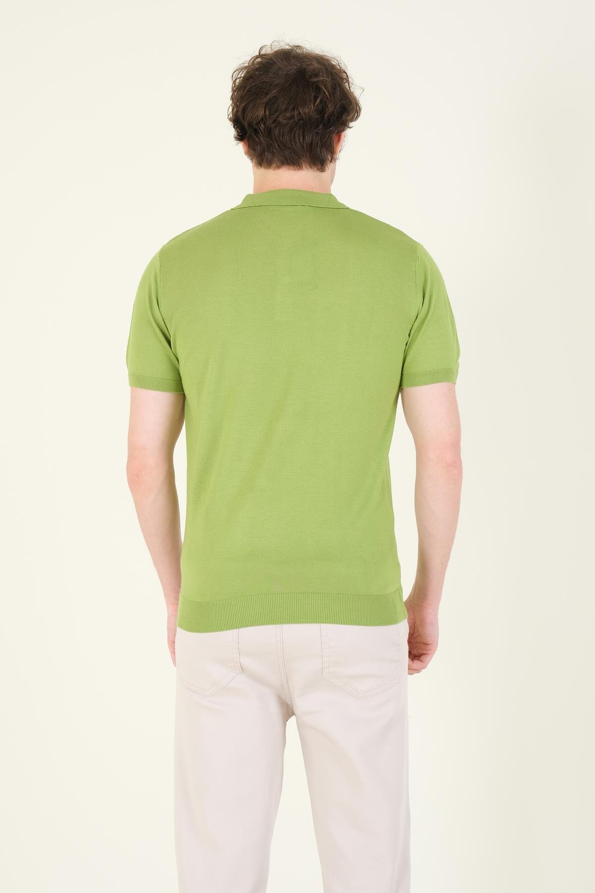 Erkek Yanları Desenli  Polo Yaka  Merserize T-Shirt Yeşil