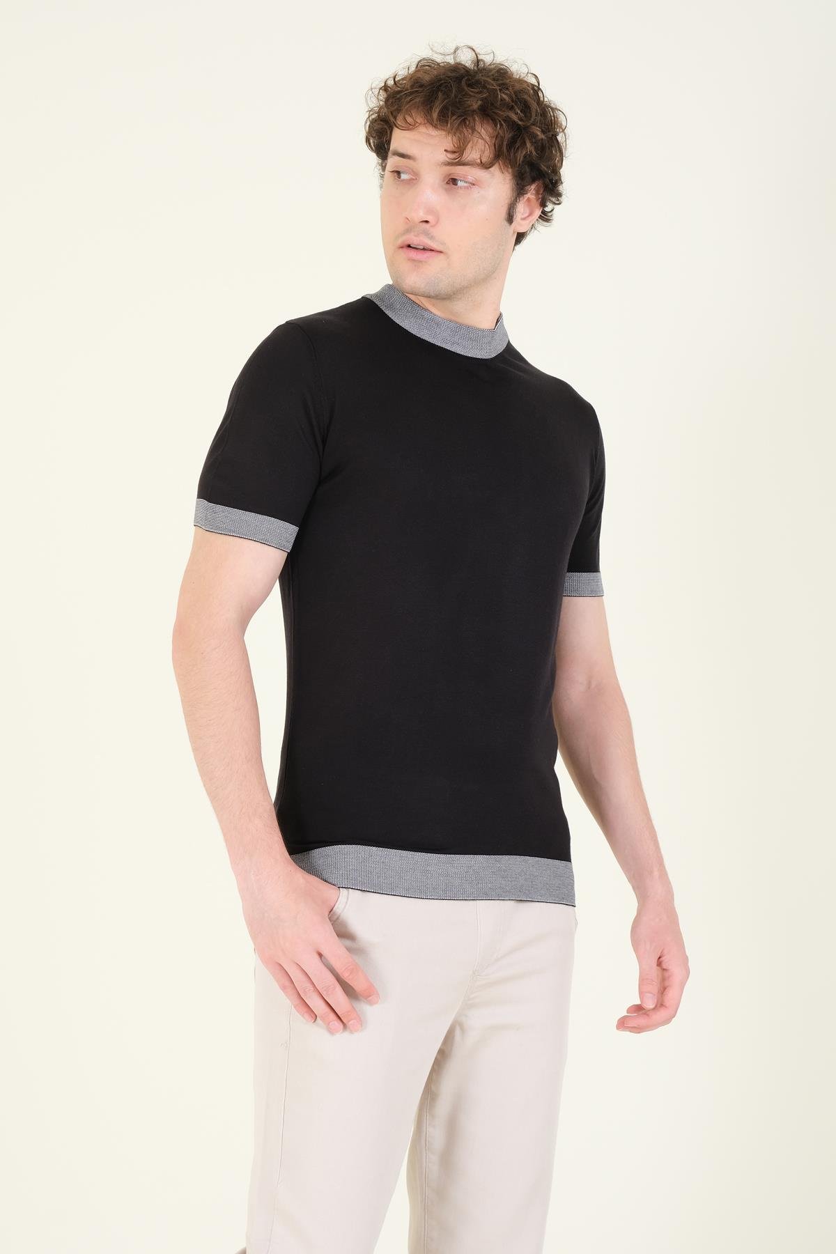 Erkek Yarım Balıkçı Merserize T-Shirt Siyah