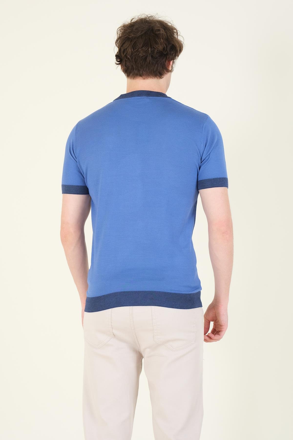 Erkek Yarım Balıkçı Merserize T-Shirt Mavi 