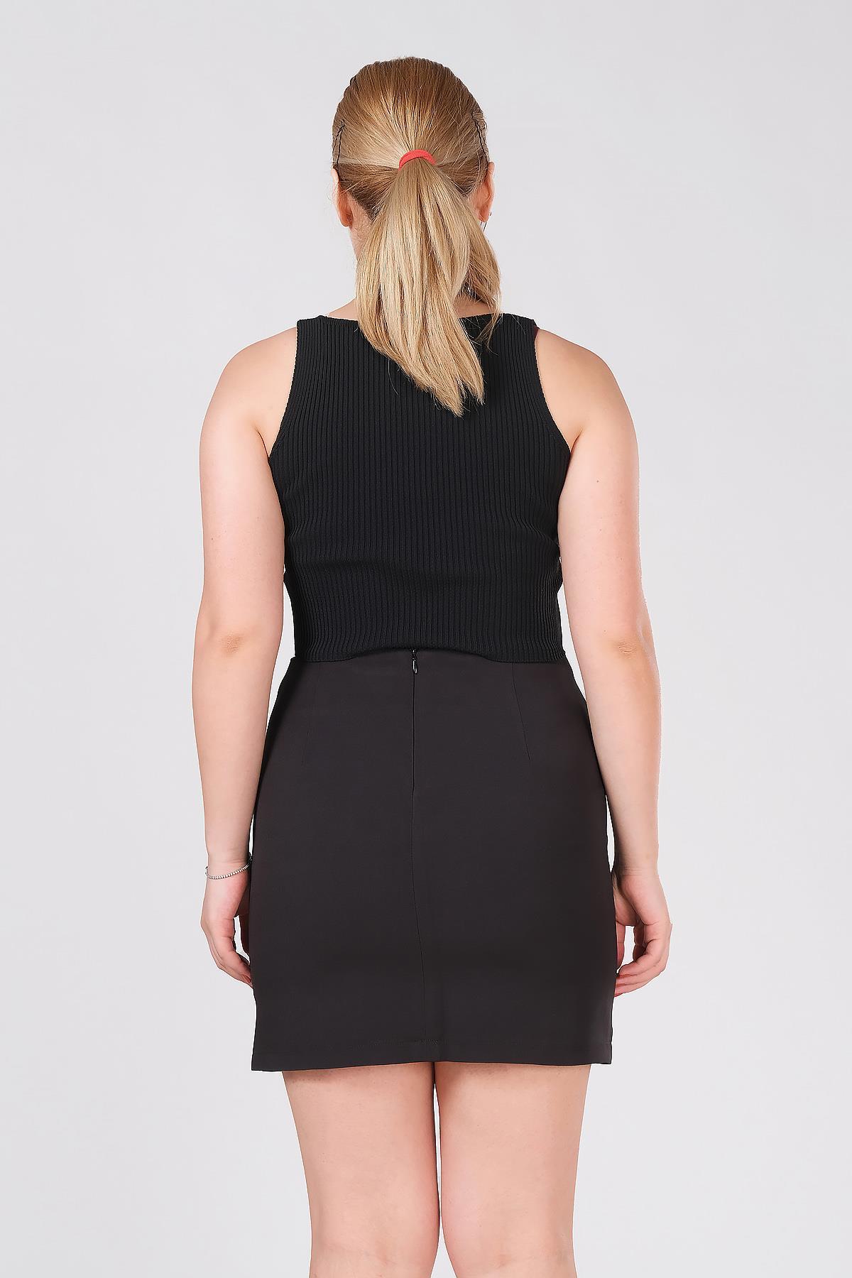 Kadın Astarlı Duz Mini Etek Siyah