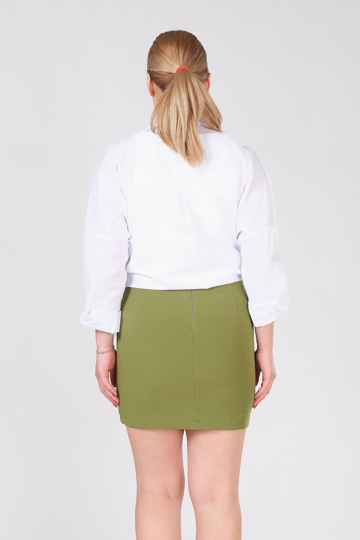 Kadın Astarlı Duz Mini Etek Yeşil