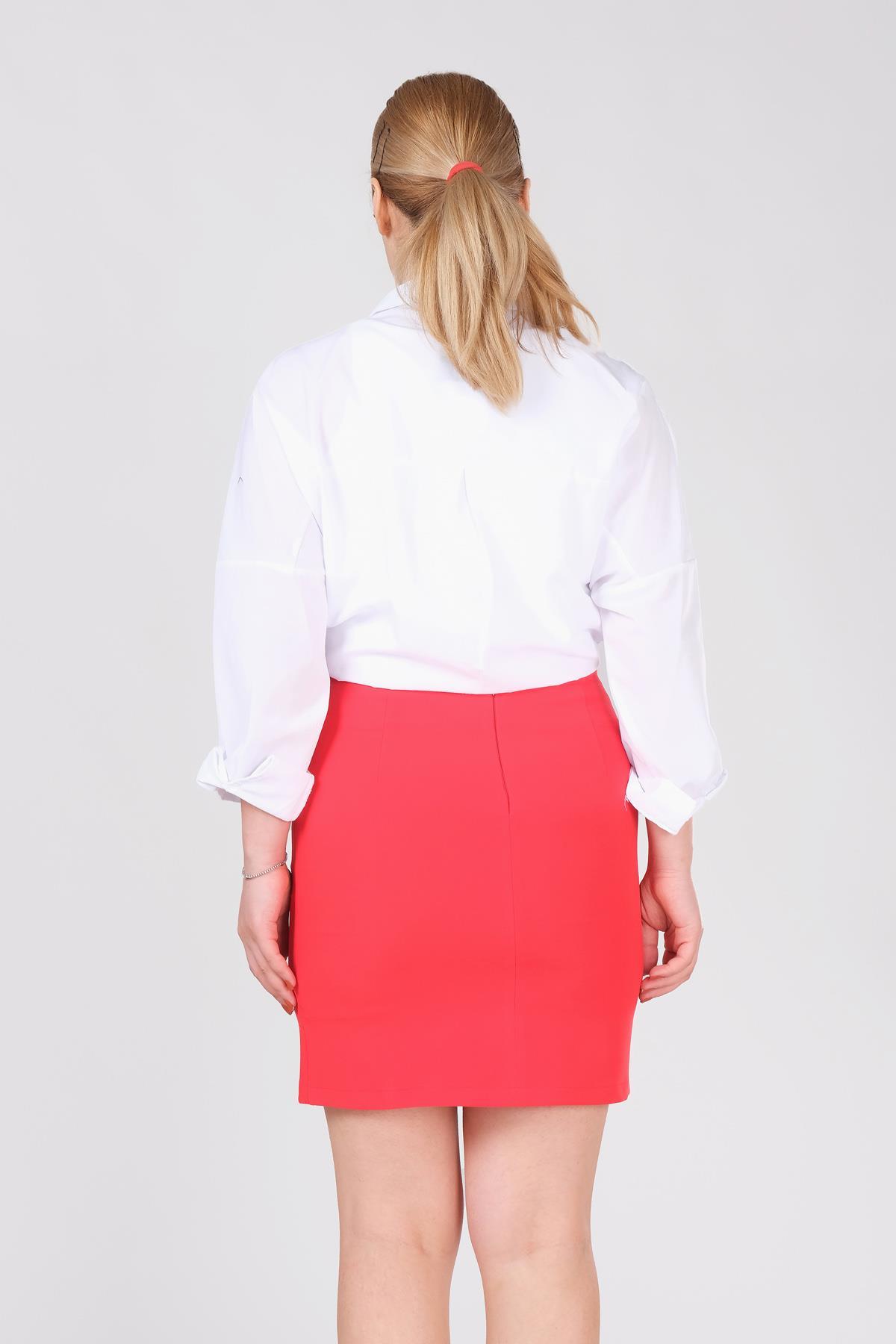 Kadın Astarlı Yan Yırtmaçlı Etek Kırmızı