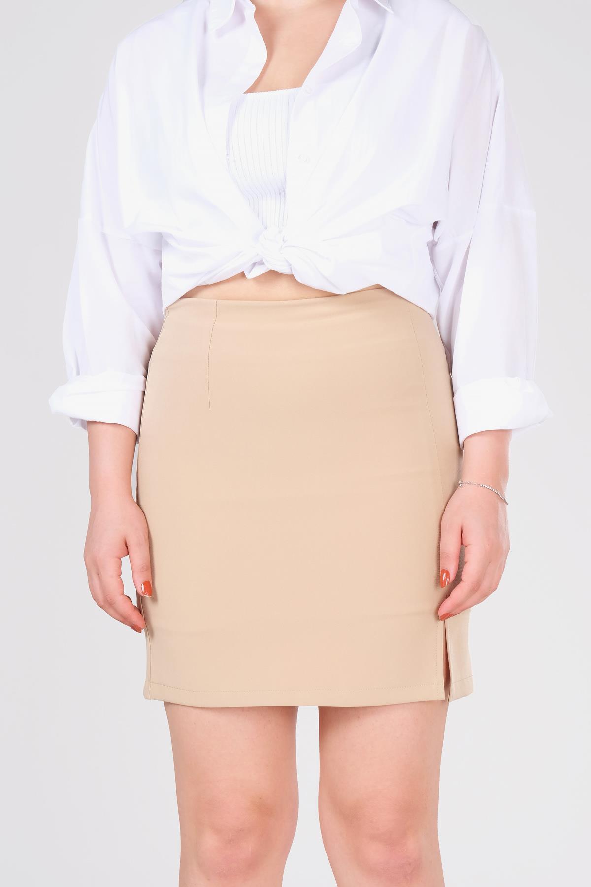 Kadın Astarlı Yan Yırtmaçlı Etek Taş