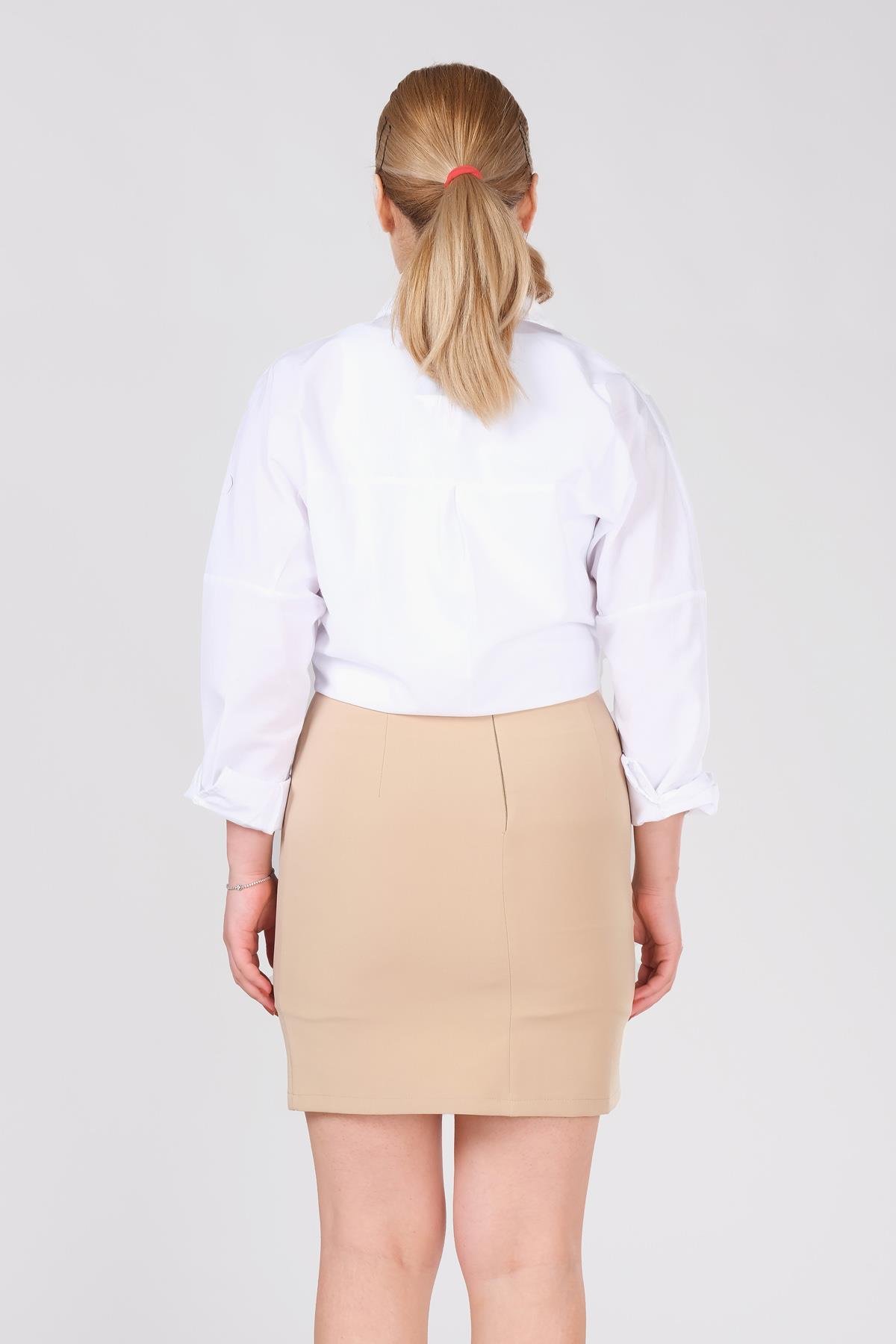 Kadın Astarlı Yan Yırtmaçlı Etek Taş