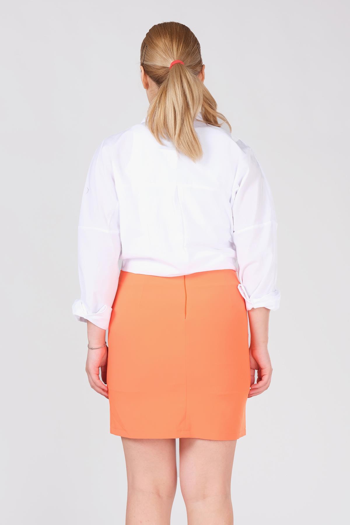 Kadın Astarlı Yan Yırtmaçlı Etek Turuncu