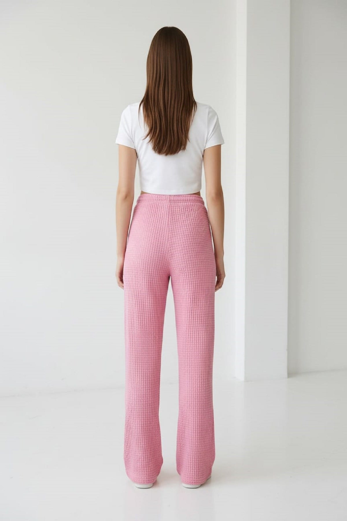 Kadın Bubble Gofre Pantolon Pembe
