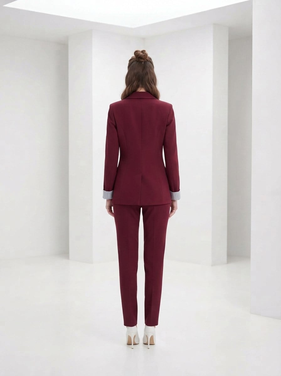 Kadın Ceket Pantolon Takım Bordo
