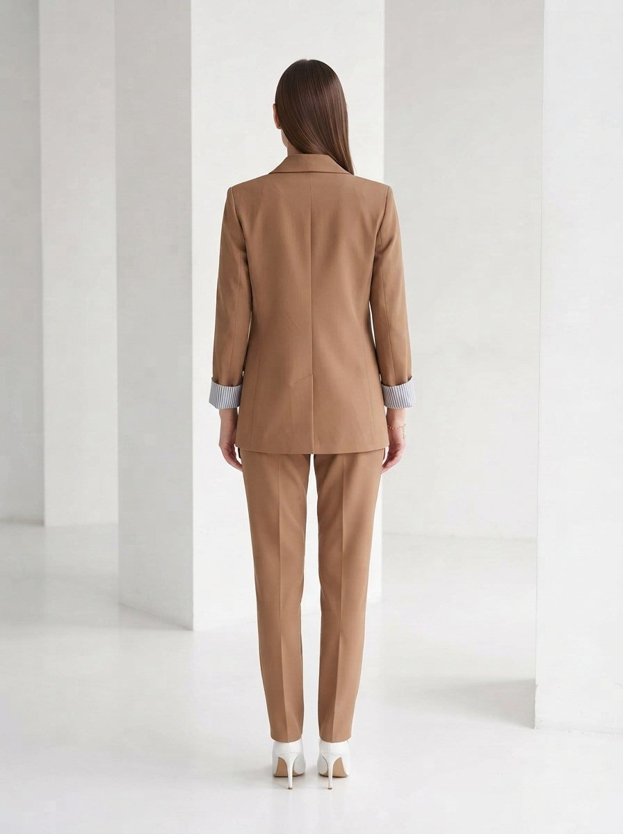 Kadın Ceket Pantolon Takım Camel