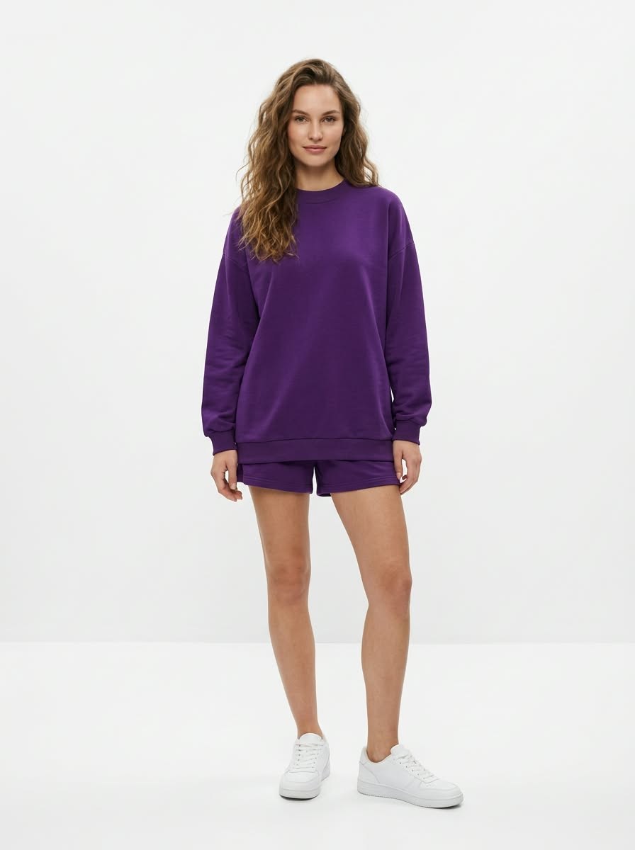 Kadın İki İp Yarım Balıkçı Tunik Sweat Mürdüm