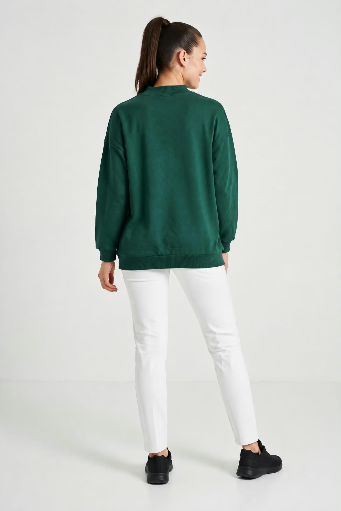Kadın İki İp Yarım Balıkçı Tunik Sweat Yeşil