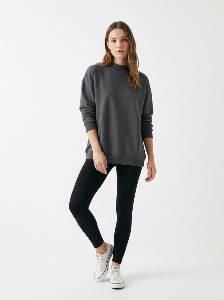 Kadın İki İp Yarım Balıkçı Tunik Sweat Füme