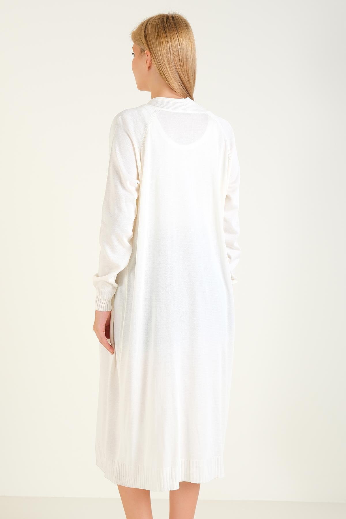 Kadın Oversize Cepli Uzun Hırka Ekru