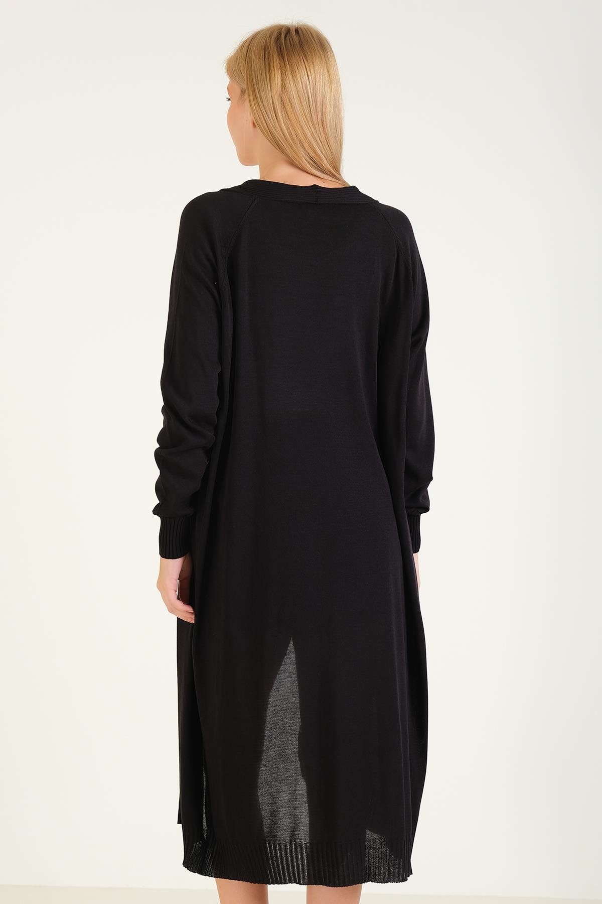 Kadın Oversize Cepli Uzun Hırka Siyah